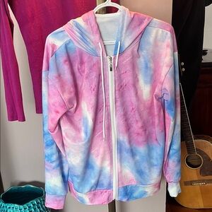Women's Tie-Dye Zip Hoodie Jacket - Pink & Blue